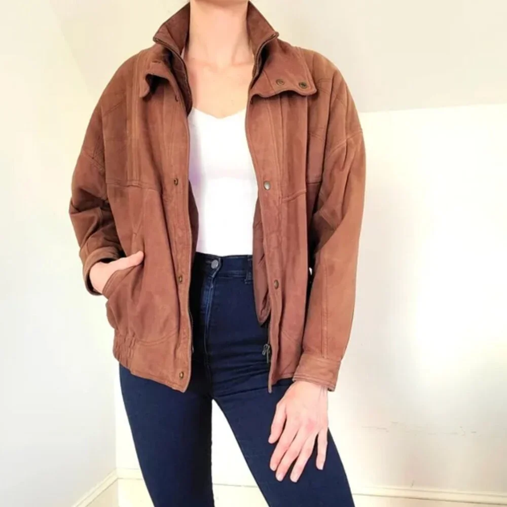 VINTAGE - Tannery west leather brown bomber jacket Size Medium - Picture 4 of 12